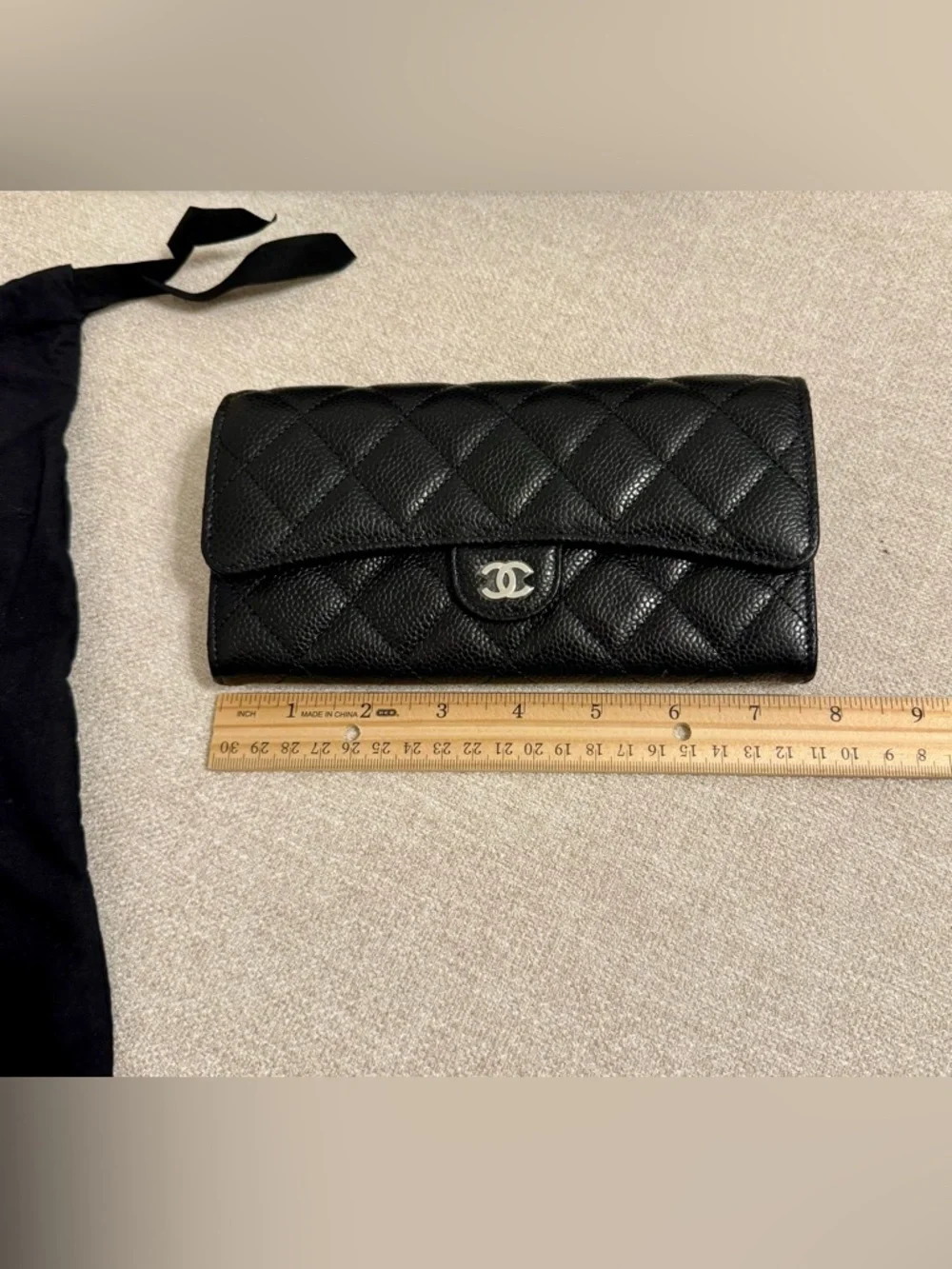 CHANEL Caviar Quilted Large Gusset Flap Wallet Black/Burgund Timeless Classic L-